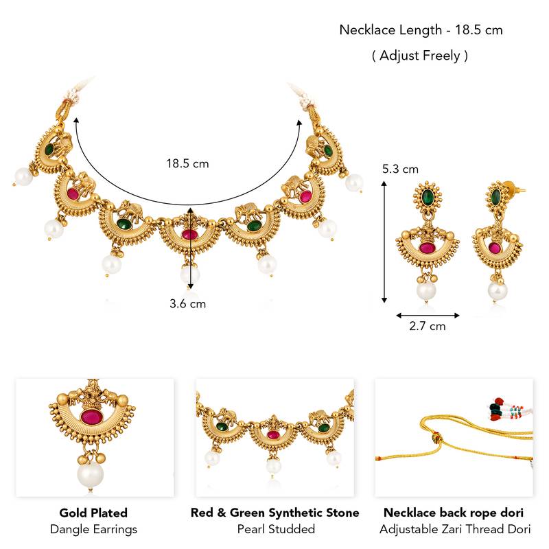 Red green necklace dangle earrings set ethnic fashion jewellery for women