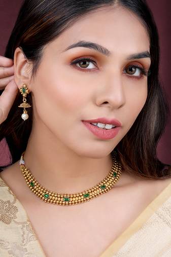 Green necklace drop earrings set ethnic fashion jewellery for women