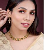 Green necklace drop earrings set ethnic fashion jewellery for women