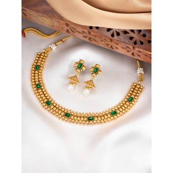 Green necklace drop earrings set ethnic fashion jewellery for women 2