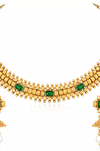Green necklace drop earrings set ethnic fashion jewellery for women