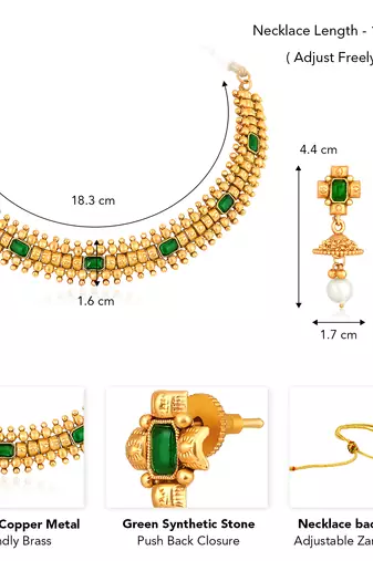 Green necklace drop earrings set ethnic fashion jewellery for women