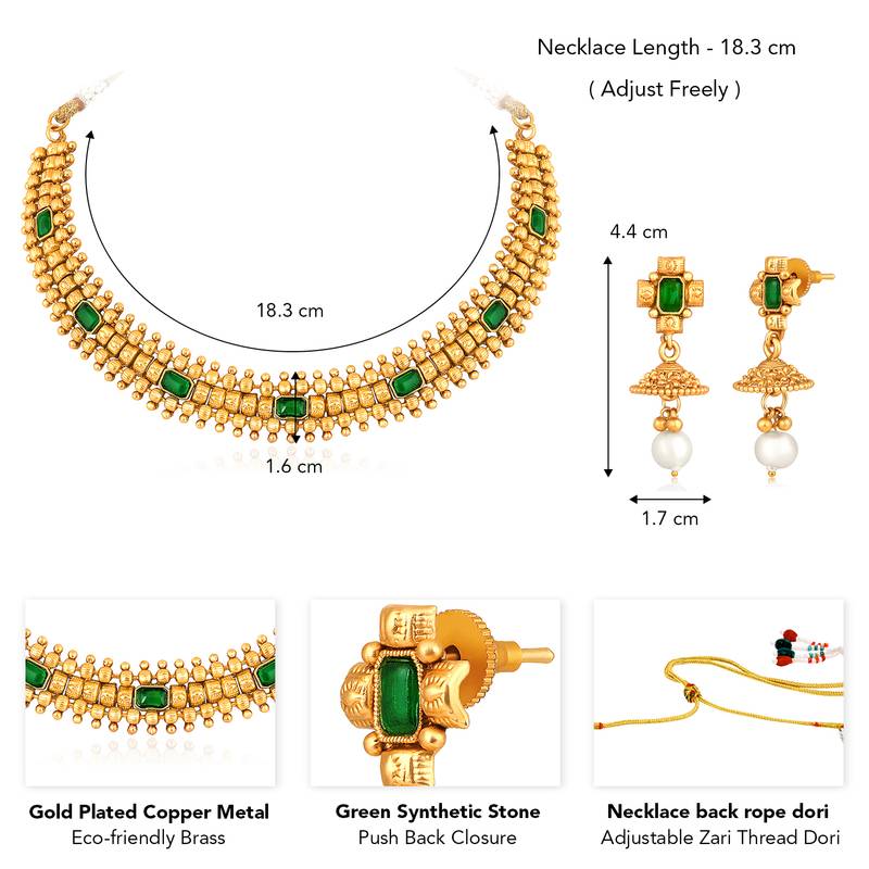 Green necklace drop earrings set ethnic fashion jewellery for women