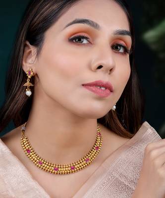 Rani pink necklace drop earrings set ethnic fashion jewellery for women 1