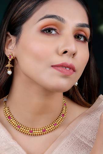 Rani pink necklace drop earrings set ethnic fashion jewellery for women