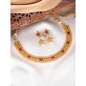 Rani pink necklace drop earrings set ethnic fashion jewellery for women 2