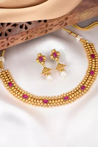 Rani pink necklace drop earrings set ethnic fashion jewellery for women