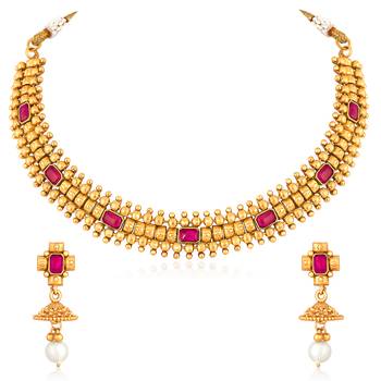 Rani pink necklace drop earrings set ethnic fashion jewellery for women 3