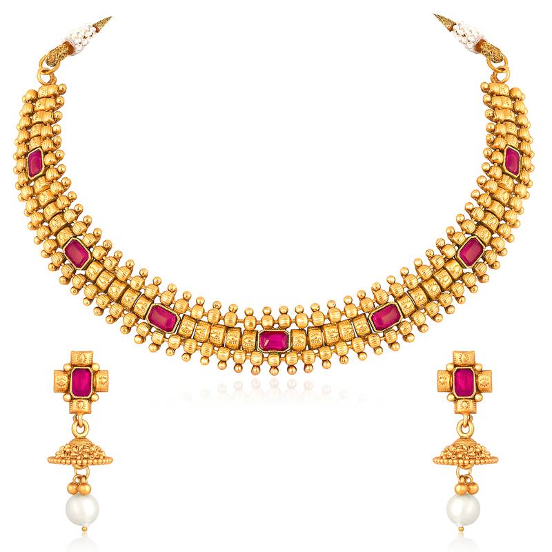 Rani pink necklace drop earrings set ethnic fashion jewellery for women