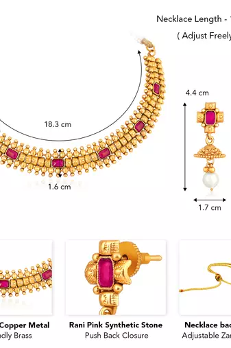 Rani pink necklace drop earrings set ethnic fashion jewellery for women