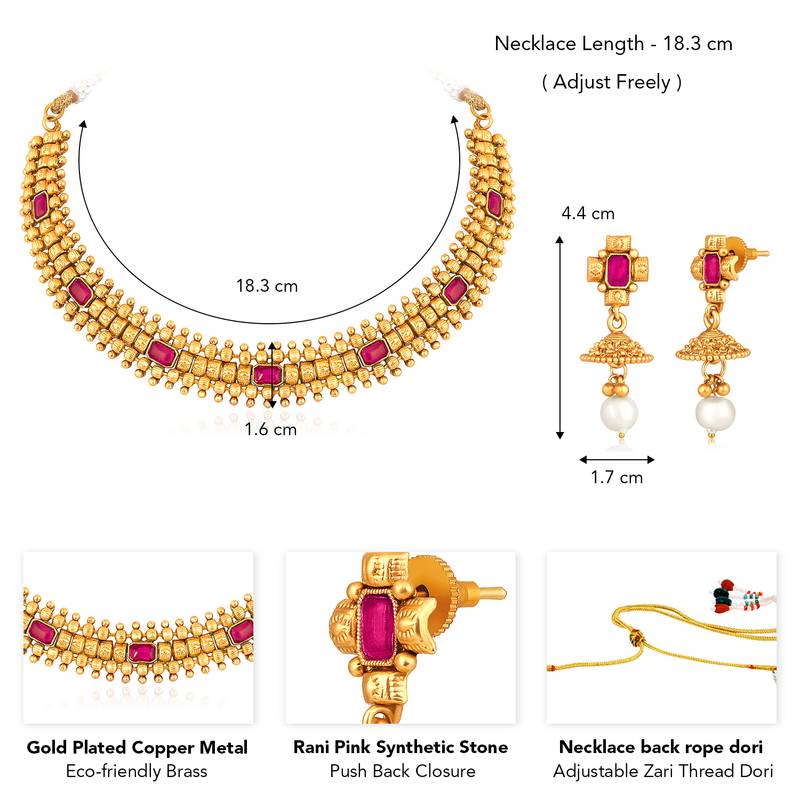 Rani pink necklace drop earrings set ethnic fashion jewellery for women