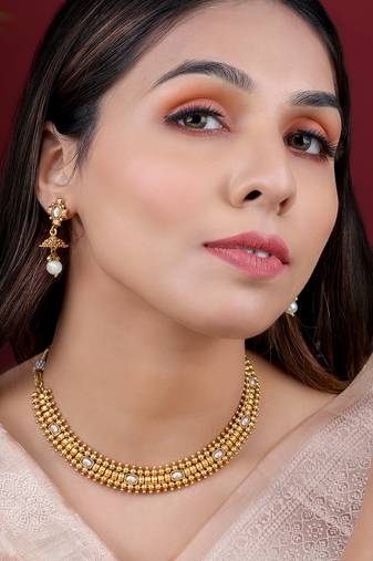 White necklace drop earrings set ethnic fashion jewellery for women