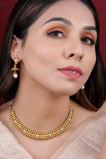 White necklace drop earrings set ethnic fashion jewellery for women