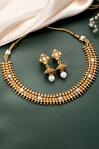 White necklace drop earrings set ethnic fashion jewellery for women