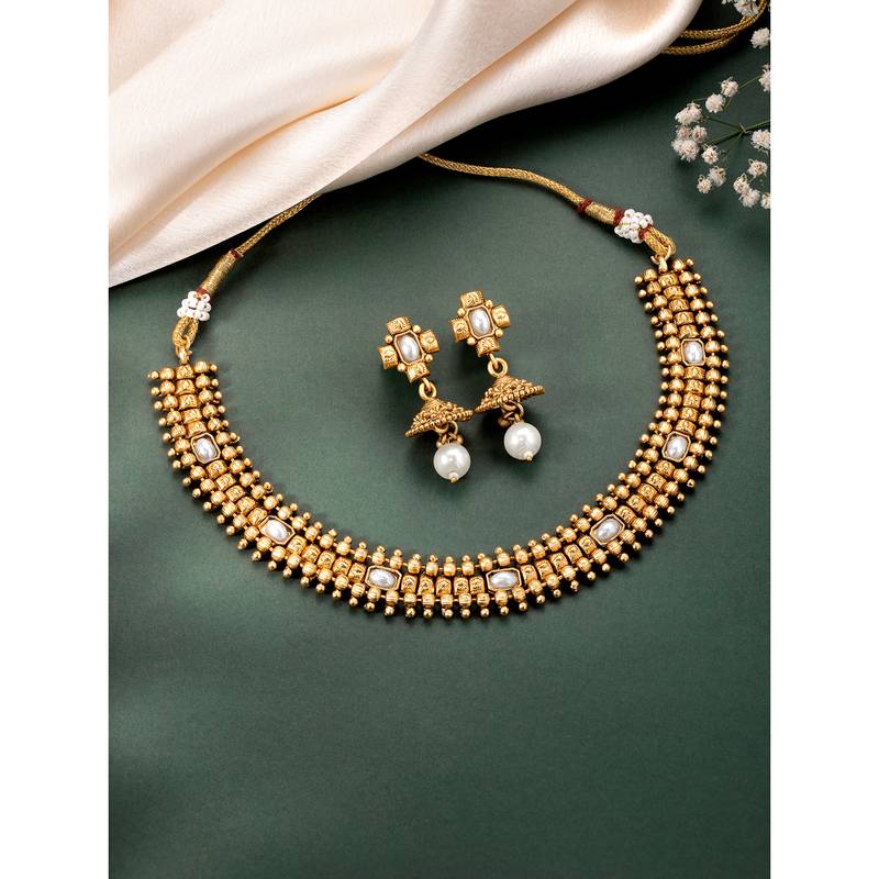 White necklace drop earrings set ethnic fashion jewellery for women