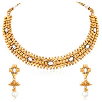 White necklace drop earrings set ethnic fashion jewellery for women 4