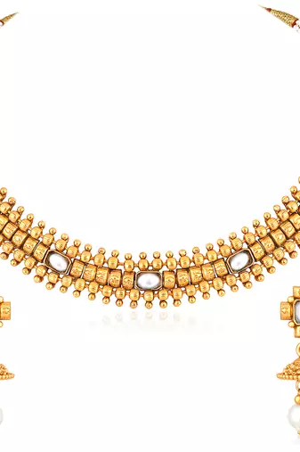White necklace drop earrings set ethnic fashion jewellery for women