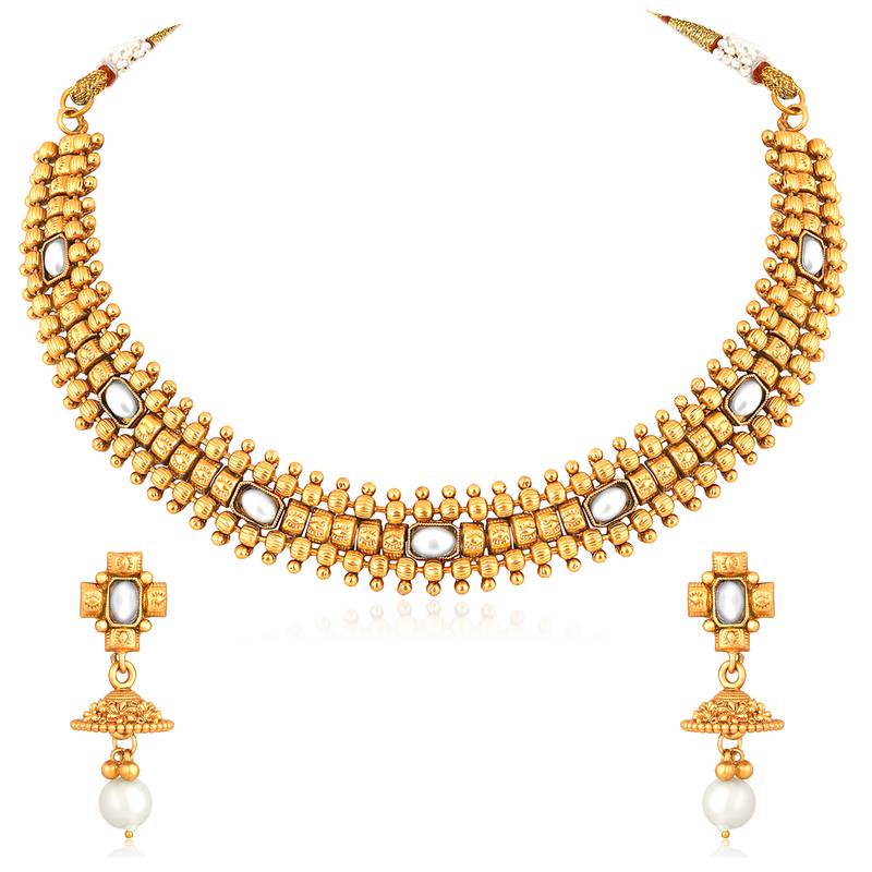 White necklace drop earrings set ethnic fashion jewellery for women