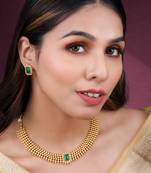 Green necklace stud earrings set ethnic fashion jewellery for women