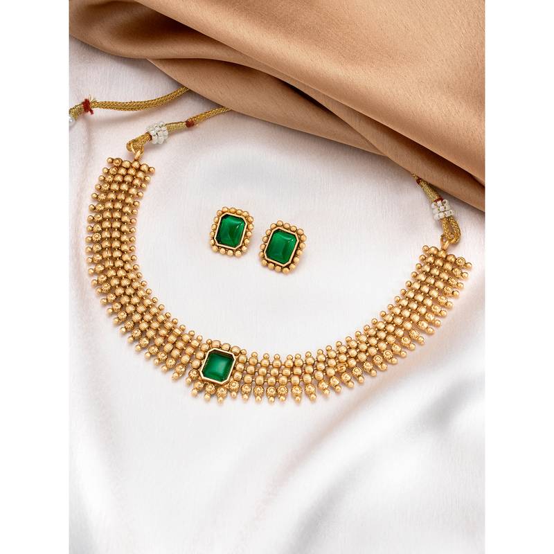 Green necklace stud earrings set ethnic fashion jewellery for women