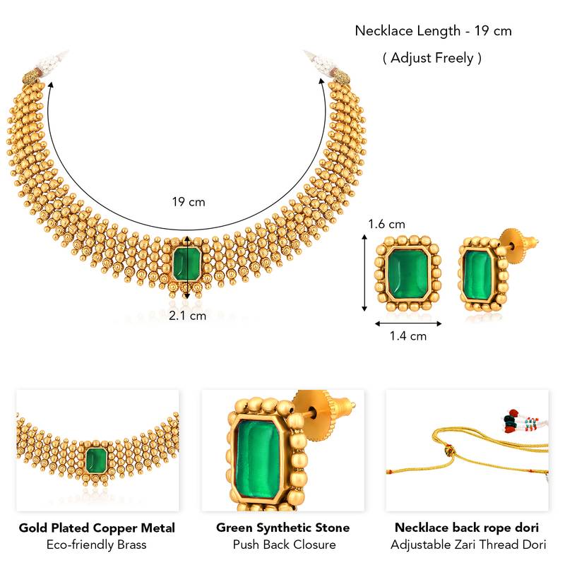 Green necklace stud earrings set ethnic fashion jewellery for women