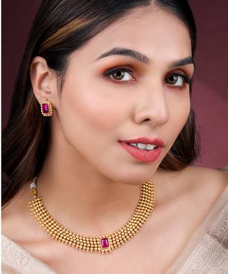 Rani pink necklace stud earrings set ethnic fashion jewellery for women 1