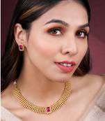 Rani pink necklace stud earrings set ethnic fashion jewellery for women