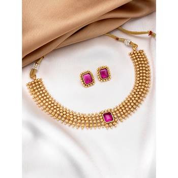 Rani pink necklace stud earrings set ethnic fashion jewellery for women 2