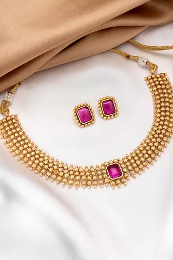 Rani pink necklace stud earrings set ethnic fashion jewellery for women