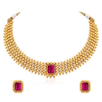 Rani pink necklace stud earrings set ethnic fashion jewellery for women 3