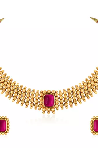 Rani pink necklace stud earrings set ethnic fashion jewellery for women