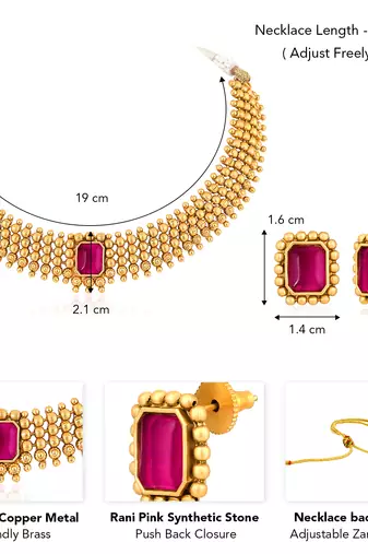 Rani pink necklace stud earrings set ethnic fashion jewellery for women