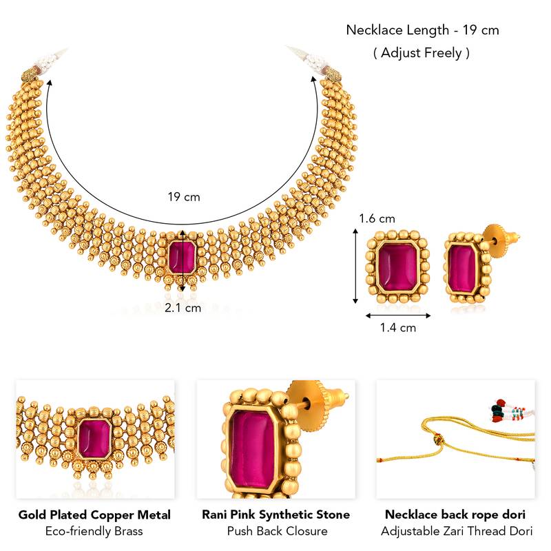 Rani pink necklace stud earrings set ethnic fashion jewellery for women