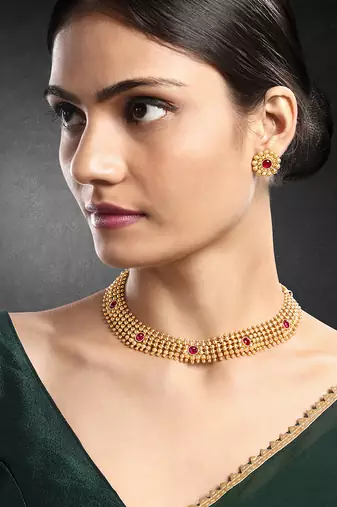 Rani pink necklace stud earrings set ethnic fashion jewellery for women