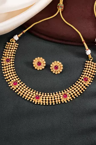 Rani pink necklace stud earrings set ethnic fashion jewellery for women