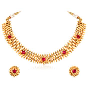 Rani pink necklace stud earrings set ethnic fashion jewellery for women 3