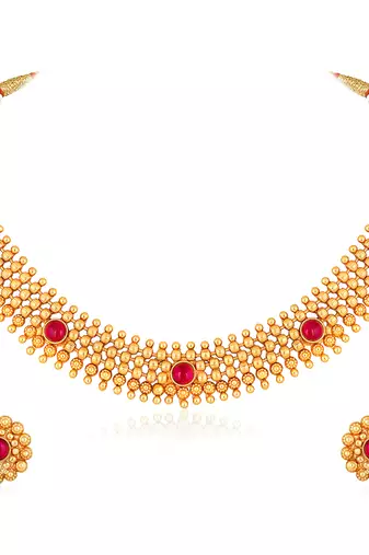 Rani pink necklace stud earrings set ethnic fashion jewellery for women