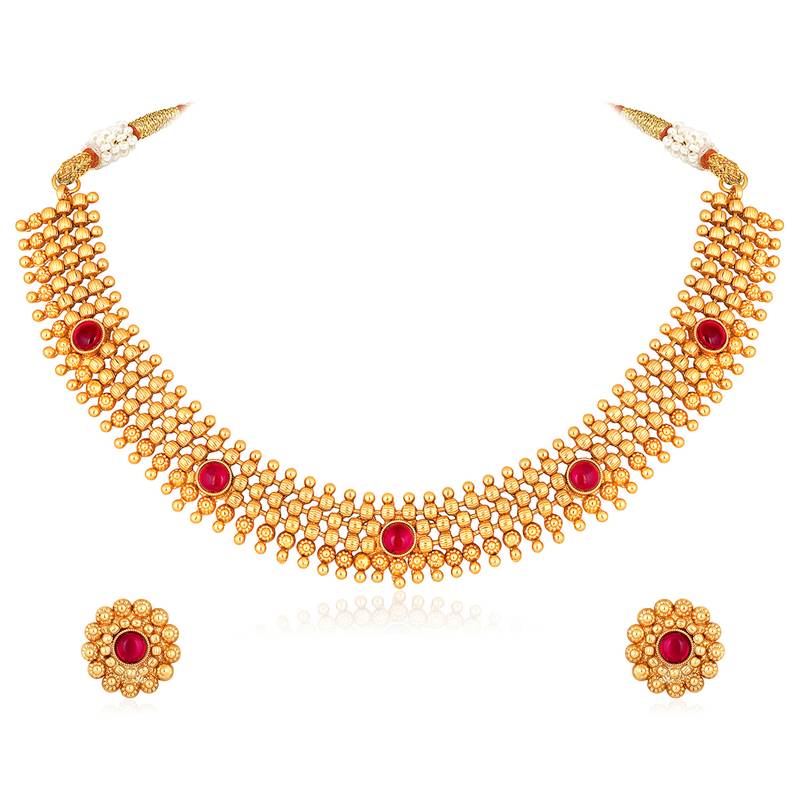 Rani pink necklace stud earrings set ethnic fashion jewellery for women