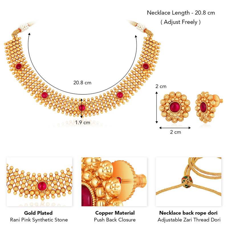 Rani pink necklace stud earrings set ethnic fashion jewellery for women