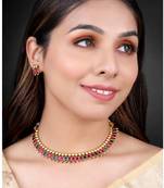 Pink green necklace stud earrings set ethnic fashion jewellery for women