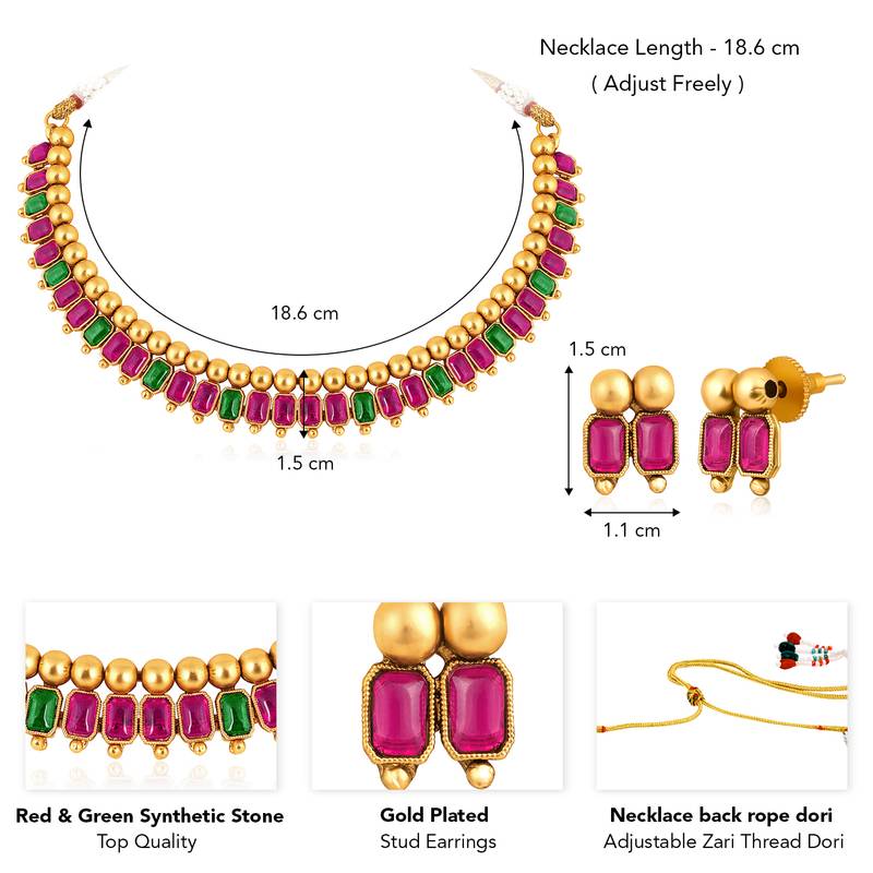Pink green necklace stud earrings set ethnic fashion jewellery for women