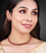 Rani pink necklace stud earrings set ethnic fashion jewellery for women