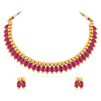 Rani pink necklace stud earrings set ethnic fashion jewellery for women 3