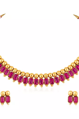 Rani pink necklace stud earrings set ethnic fashion jewellery for women