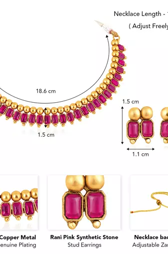 Rani pink necklace stud earrings set ethnic fashion jewellery for women