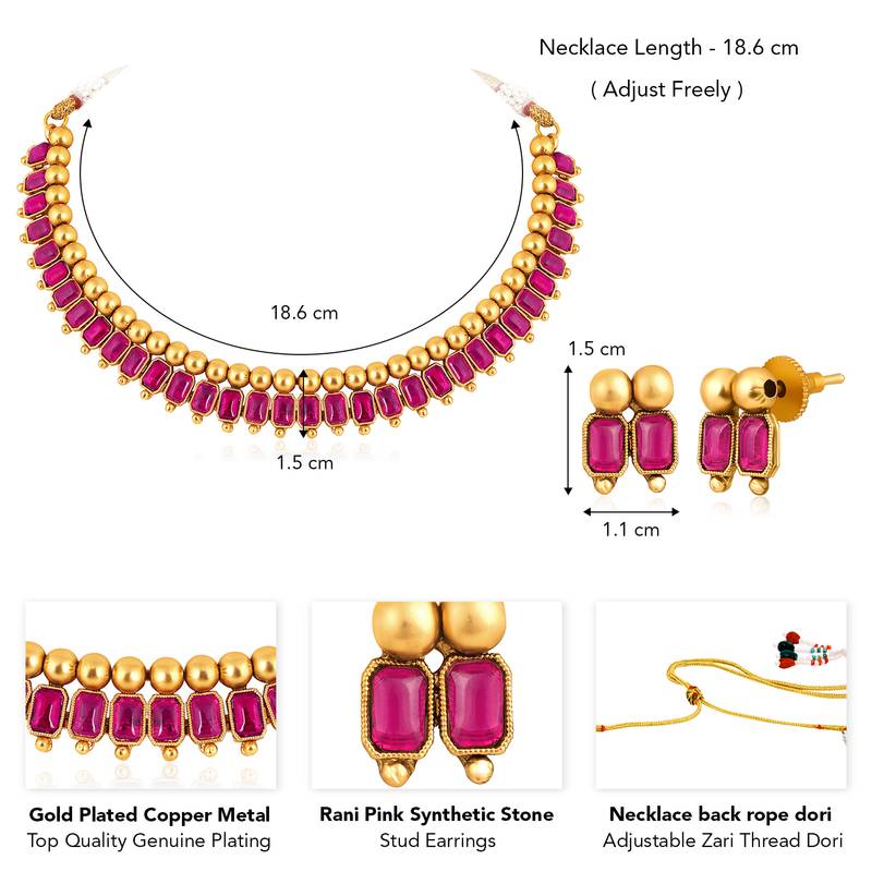 Rani pink necklace stud earrings set ethnic fashion jewellery for women