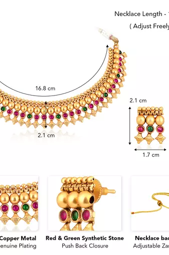 Red green necklace stud earrings set ethnic fashion jewellery for women
