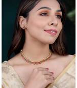 Red green necklace stud earrings set ethnic fashion jewellery for women