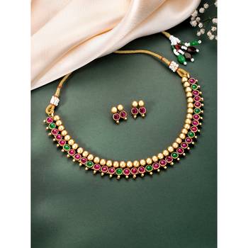 Red green necklace stud earrings set ethnic fashion jewellery for women 2