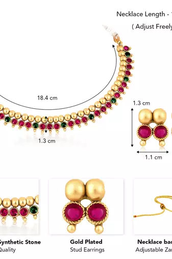 Red green necklace stud earrings set ethnic fashion jewellery for women